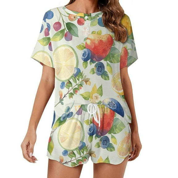 Various Fruits Pajamas Set Womens Loungewear Sleepwear 2 Piece PJ Sets