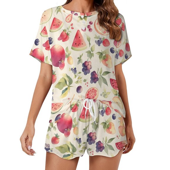 Various Fruits Pajamas Set Womens Loungewear Sleepwear 2 Piece PJ Sets