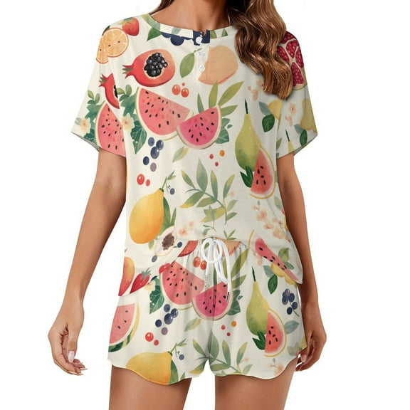 Various Fruits Pajamas Set Womens Loungewear Sleepwear 2 Piece PJ Sets