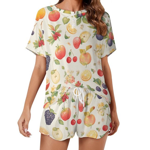 Various Fruits Print Women'S Pajamas Set Summer Sleepwear Sets 2 Piece Lounge Set