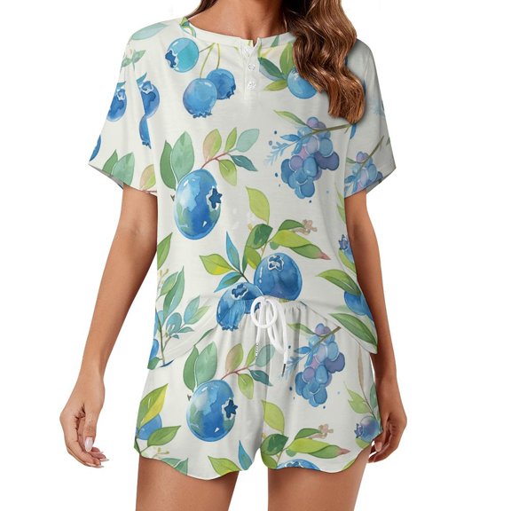 Various Fruits Print Women'S Pajamas Set Summer Sleepwear Sets 2 Piece Lounge Set