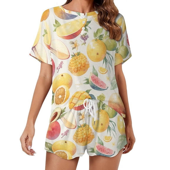 Various Fruits Print Women'S Pajamas Set Summer Sleepwear Sets 2 Piece Lounge Set