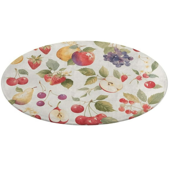 Various Fruits Round Small Area Rug, Print Non Slip Washable Floor Mat, Soft Throw Rug for Living Room, Powder Room Entryway, Bathroom, Bedside