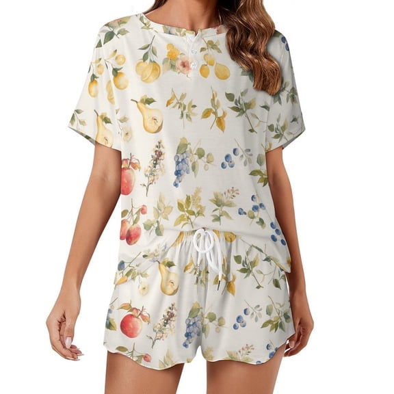 Various Fruits Women's Ruffle Short Sleeve Tops And Shorts Cute Peeps Bunny Pajamas Sets