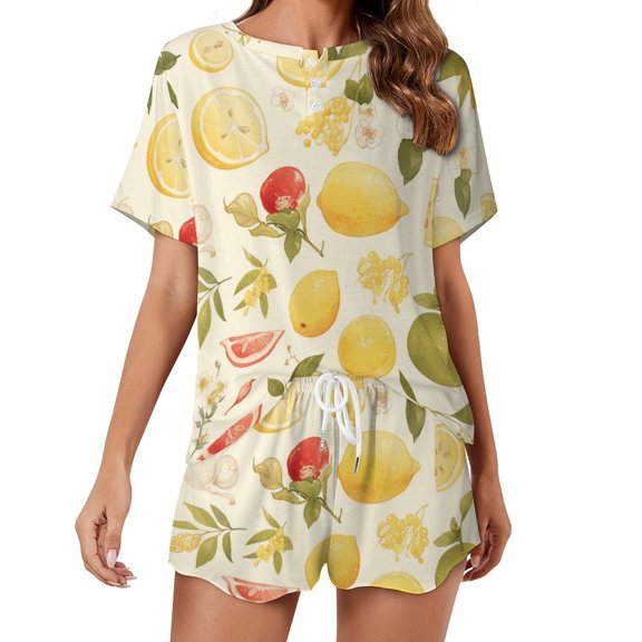 Various Fruits Women's Ruffle Short Sleeve Tops And Shorts Cute Peeps Bunny Pajamas Sets