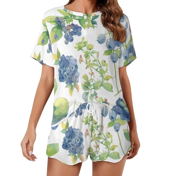 Various Fruits Women's Ruffle Short Sleeve Tops And Shorts Cute Peeps Bunny Pajamas Sets