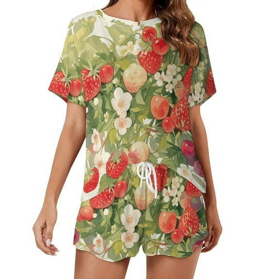 Various Fruits Women's Ruffle Short Sleeve Tops And Shorts Cute Peeps Bunny Pajamas Sets