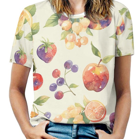 Various Fruits Women's Short Sleeve T-Shirt Crew Neck Casual Summer Trendy Loose Fit Tops