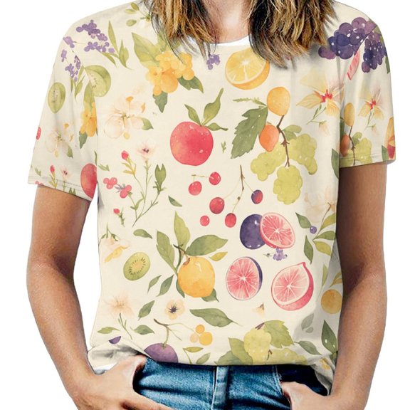 Various Fruits Women's Short Sleeve T-Shirt Crew Neck Casual Summer Trendy Loose Fit Tops