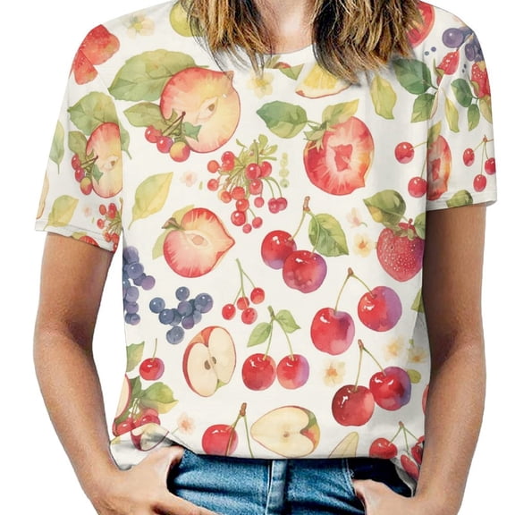 Various Fruits Women's Short Sleeve T-Shirt Crew Neck Casual Summer Trendy Loose Fit Tops