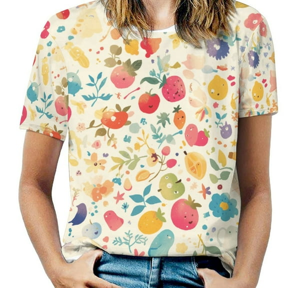 Various Fruits Women's Short Sleeve T-Shirt Crew Neck Casual Summer Trendy Loose Fit Tops