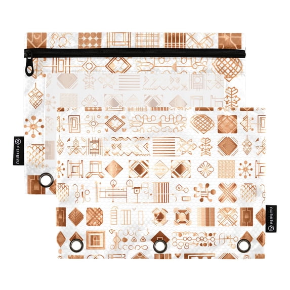 Various Geometric Patterns 2 Pack Pencil Pouch for 3 Ring Binder Smooth Zipper Folders with Pockets Clear Window Pencil Case
