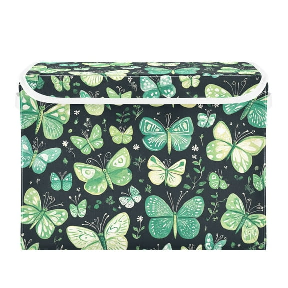 Various Green Butterflies Large Storage Bins with Linen Collapsible Lid Storage Box 16.7 x 12.6 x 11.8in