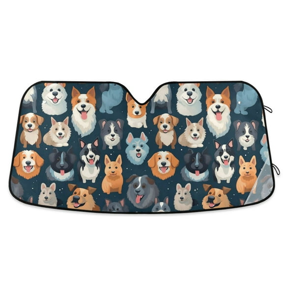 Various Happy Dogs Car Windshield Sun Shade Foldable Car Front Window Visor Heat and UV Protection 53x23.5