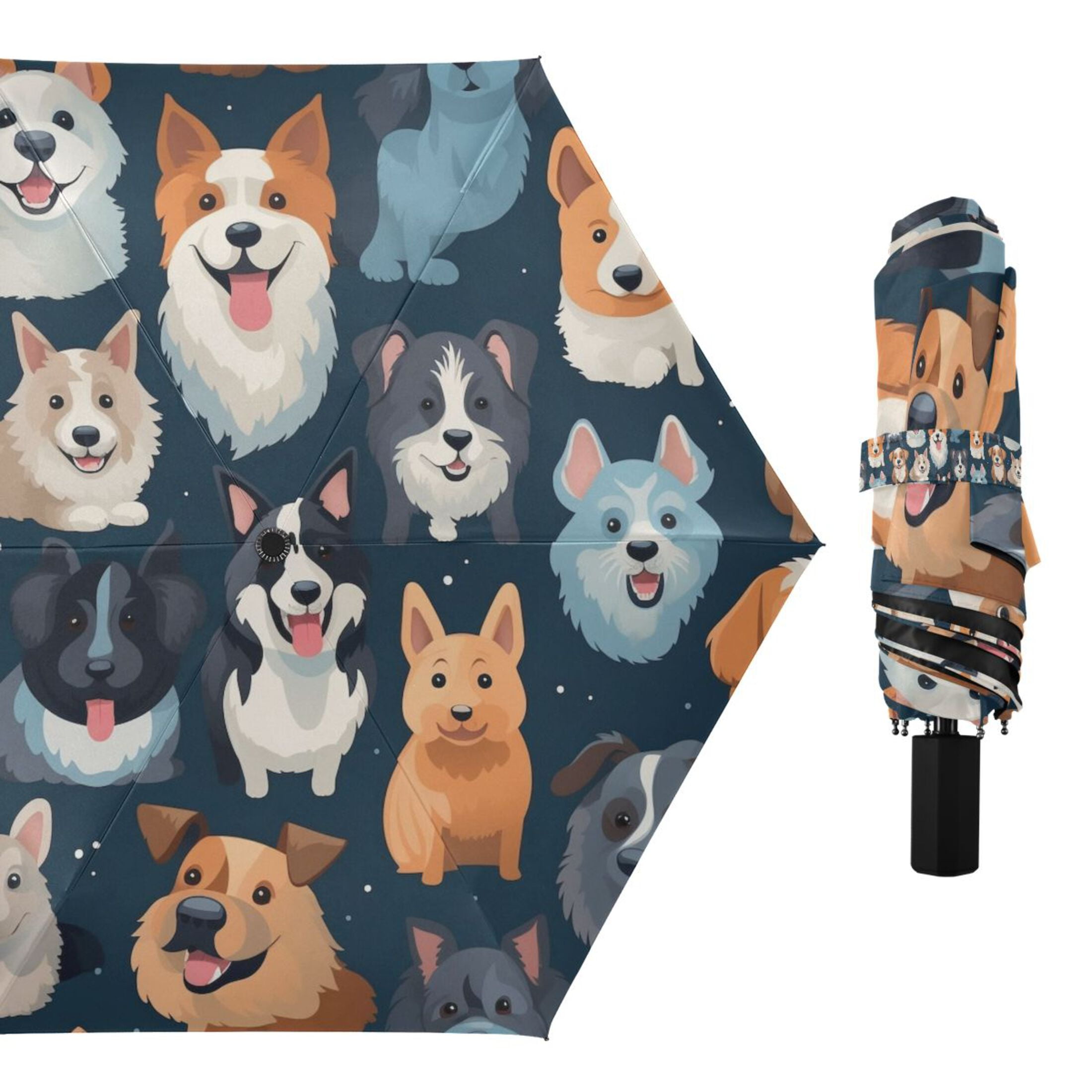 Various Happy Dogs Compact Sun Umbrella Windproof Travel Umbrellas for Rain Strong Portable UV Protection
