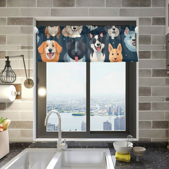 Various Happy Dogs Valance Curtains 54"x18" Rod Pocket for Kitchen Living Room Windows Farmhouse Decor