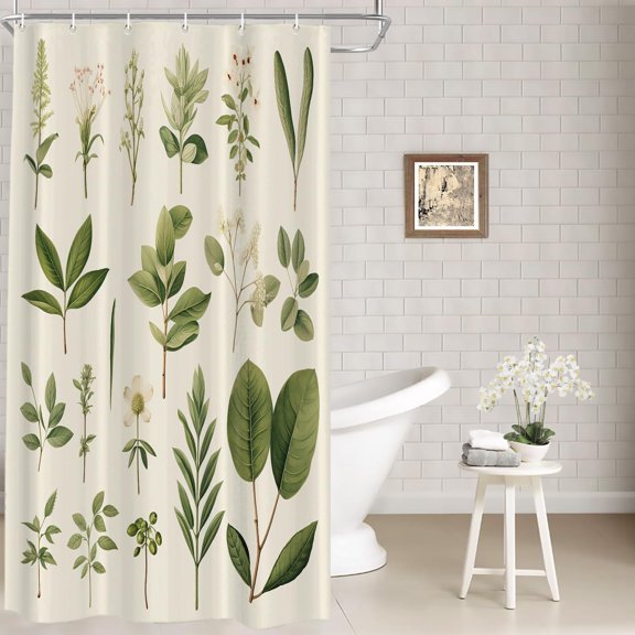 Various Leaves Flowers Decor Shower Curtain, It Plant Specimens Bathroom Curtain Polyester Plastic Rings Quick-Dry Waterproof for Bathtubs, 72X36 Inches