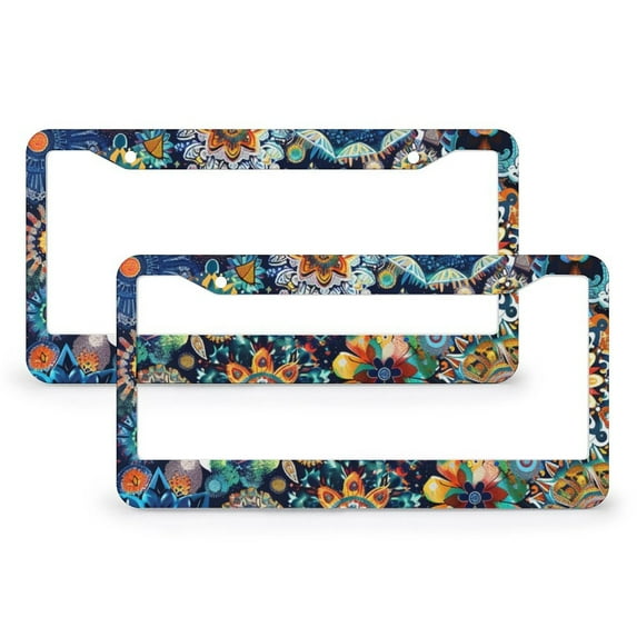 Various Mandala Designs License Plate Cover 2 Pieces Aesthetic Vintage Wild Floral Colorful Design Licenses Plates Frames Front Licenses Plate Covers Car Tag Frame for Us Standard