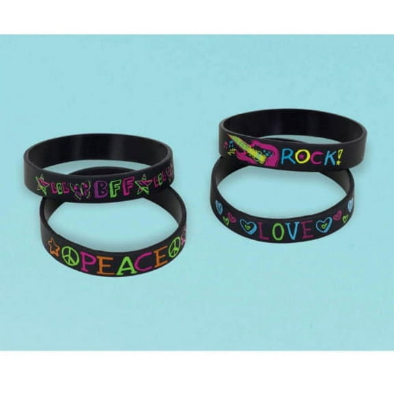 Various Neon Doodle Rubber Bracelets Party Favors, 4 Count