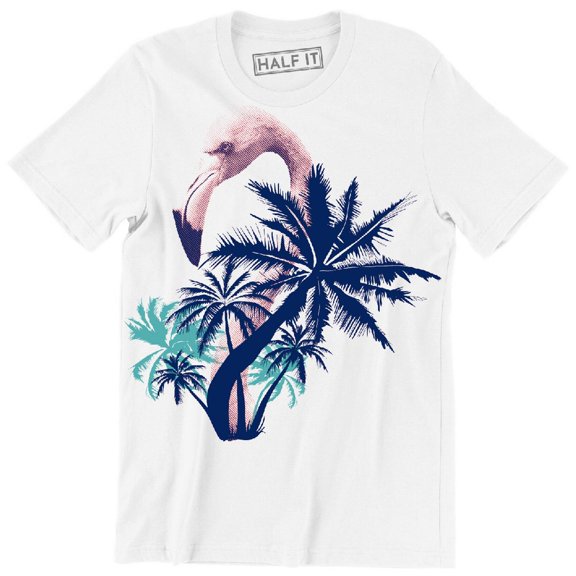 Various Palm trees Silhouettes In Deep blue And pink flamingo Men's T-Shirt