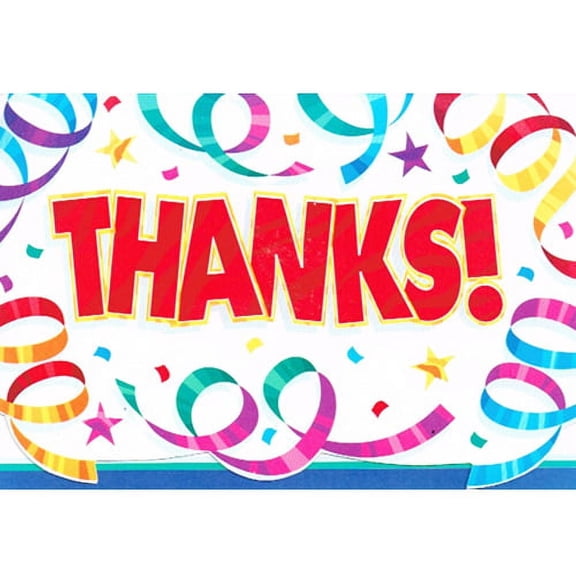 Various Party Streamers Thank You Notes with Envelopes, 5.75" x 4.25", 8 Count