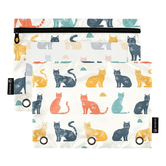 Various Pose Cats 2 Pack Pencil Pouch for 3 Ring Binder Smooth Zipper Folders with Pockets Clear Window Pencil Case