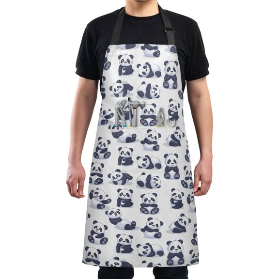 Various Pose Pandas Kitchen Apron with 2 Pockets Adjustable waterproof Cooking Aprons for Women Men Chef