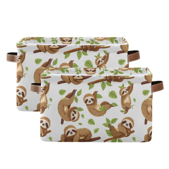 Various Pose Sloths Storage Bins with Handle Fabric Organizer Basket Foldable Box 2 Pack 14.2x10.2x8.3
