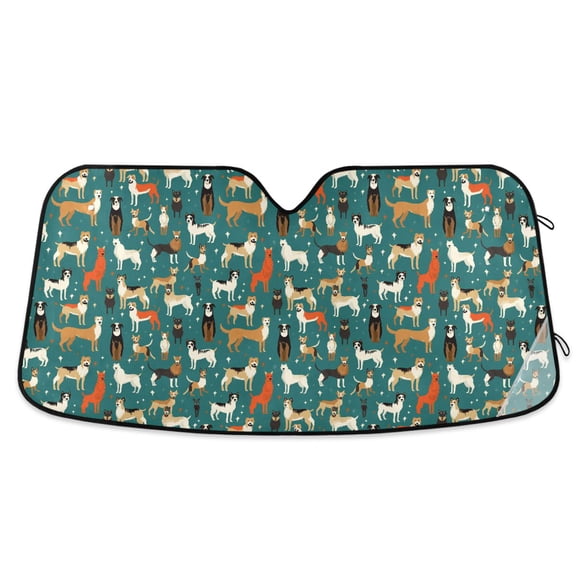 Various Poses Dogs Car Windshield Sun Shade Foldable Car Front Window Visor Heat and UV Protection 53x23.5