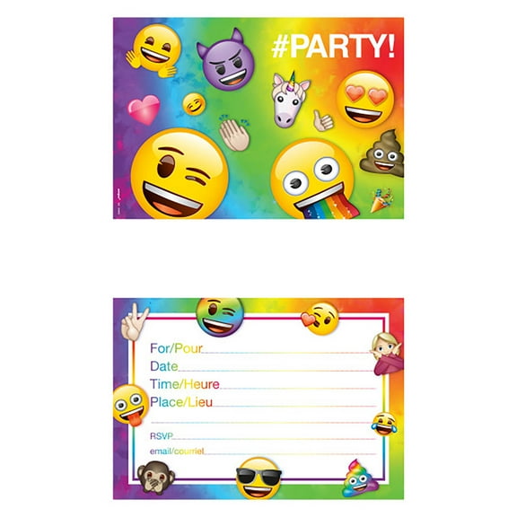 Various Rainbow Fun Emoji Invitations, 8 Count, Multicolor