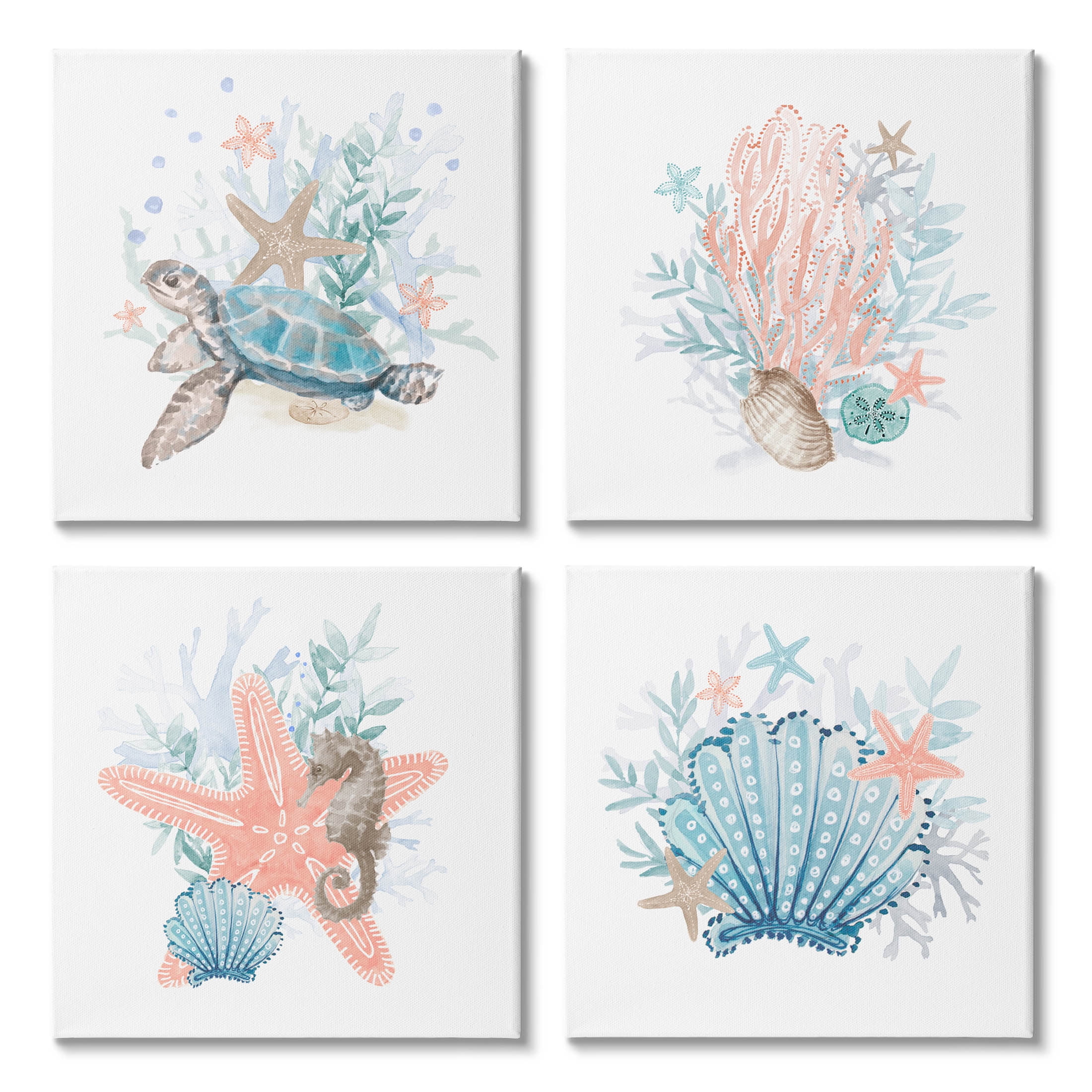 17" x 17" Coastal Sea Life Wrapped Canvas Art Set
