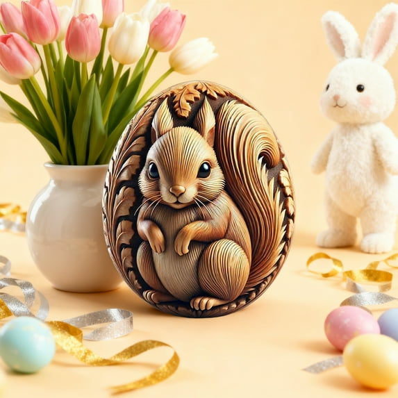 Various Sizes Carved Resin Easter Eggs with Intricate Animal Patterns – Smooth Finish for Easter Basket Filler, Tabletop Decor & Gifts, Handcrafted Holiday Egg Ornament, 3.14*2.36in, A