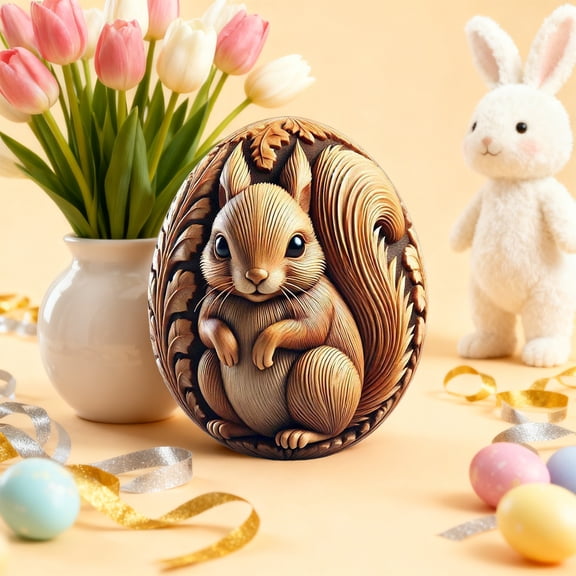 Various Sizes Carved Resin Easter Eggs with Intricate Animal Patterns – Smooth Finish for Easter Basket Filler, Tabletop Decor & Gifts, Handcrafted Holiday Egg Ornament, 3.14*2.36in, A