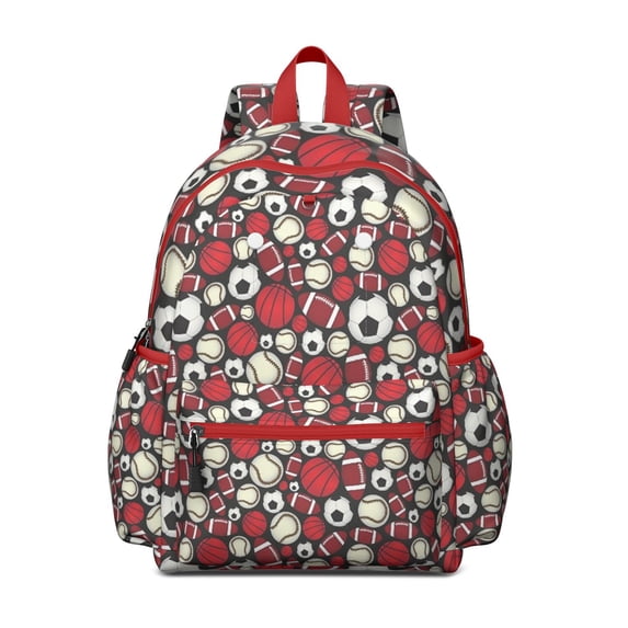 Various Sport Balls Seamless Backpack for School,Schoolbag with Adjustable Shoulder Straps & Padded Back,13.4"x11"x4.7"