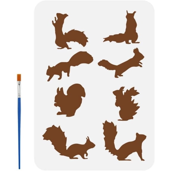 Various Squirrels Painting Stencil with Plastic Paint Brush 8.3x11.7inch Multiple Squirrels Pattern Template