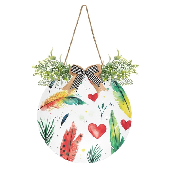 Various Styles Of Leaf Front Door Porch Decoration Hanging Sign with Artificial Green Plants and Bow for Home Outdoor Indoor