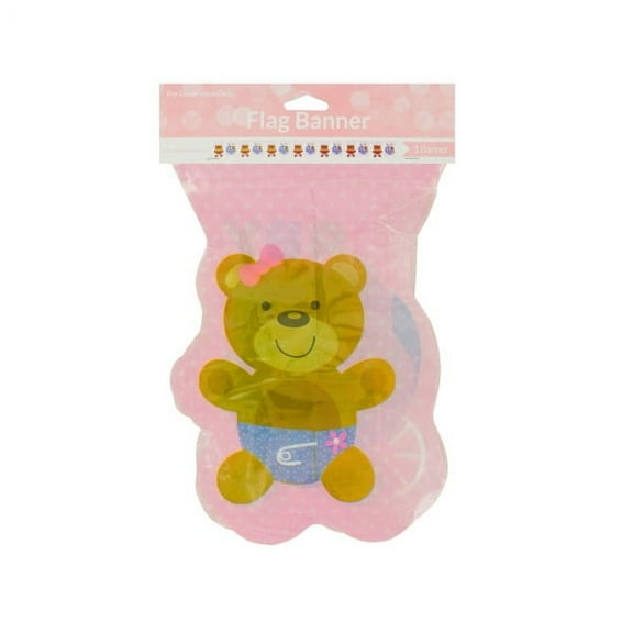 Various Teddy Baby Pink Flag Banner, Measures Approximately 12', Baby Shower