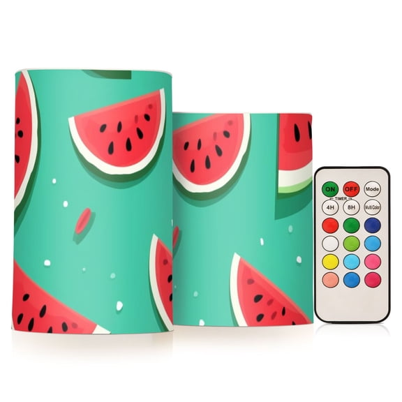 Various Watermelon Slice Flameless Candles with Remote Timer LED Battery Operated Flickering Candle Light for Festival Wedding Home Party