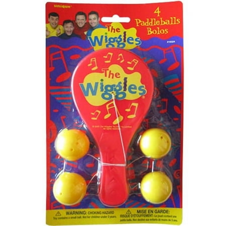 Various Wiggles Kids Paddle Balls, Multicolor, 4 Count