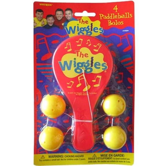 Various Wiggles Kids Paddle Balls, Multicolor, 4 Count