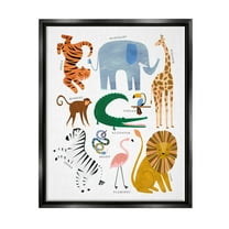 Various Wildlife Jungle Animals Animals & Insects Graphic Art Jet Black Framed Art Print Wall Art