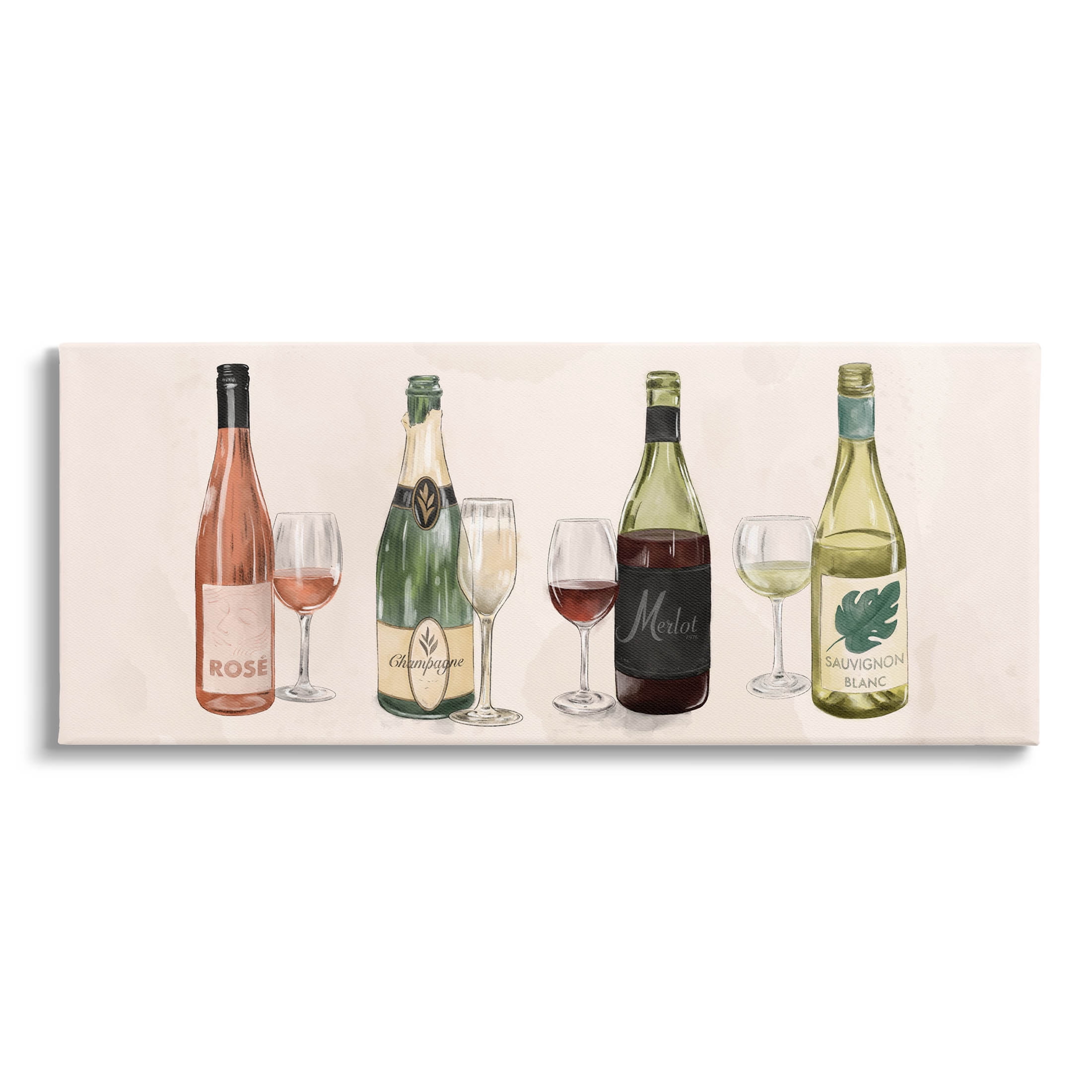 Various Wine Champagne Bottles Food & Beverage Graphic Art Gallery Wrapped Canvas Print Wall Art