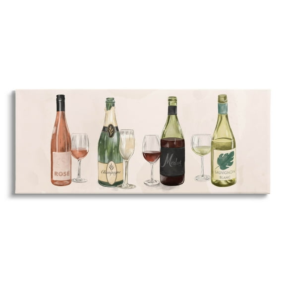 Various Wine Champagne Bottles Food & Beverage Graphic Art Gallery Wrapped Canvas Print Wall Art