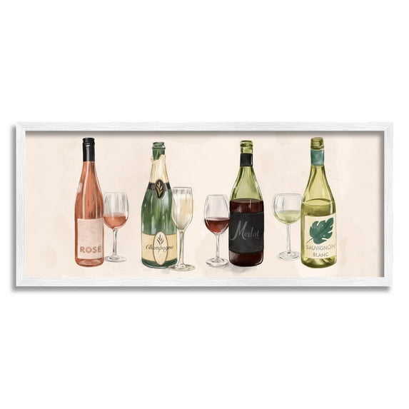 Various Wine Champagne Bottles Food & Beverage Graphic Art White Framed Art Print Wall Art
