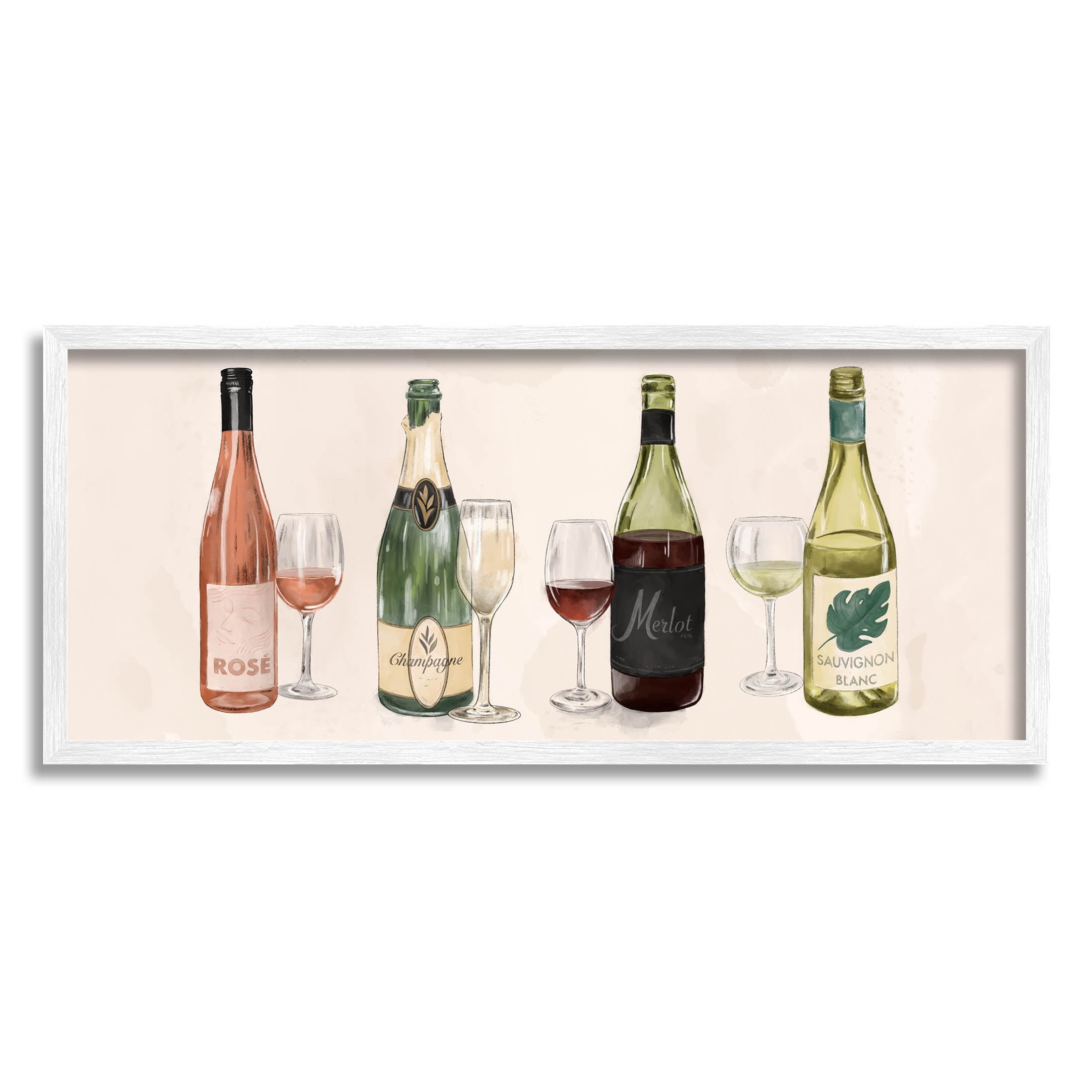 Various Wine Champagne Bottles Food & Beverage Graphic Art White Framed Art Print Wall Art