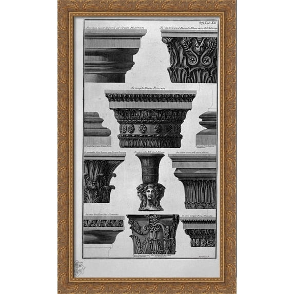 Various capitals (Villa Albani, S Prisca, Praxedes S, S Clement, etc.) 24x40 Large Gold Ornate Wood Framed Canvas Art by Giovanni Battista Piranesi