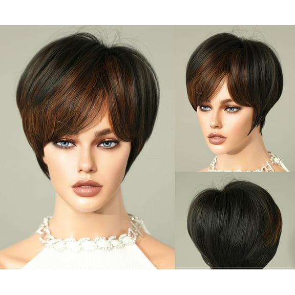 | Various options available| European and American Summer Little Elf Cut Wig for Women, Black Layered Short Synthetic Fiber Wig