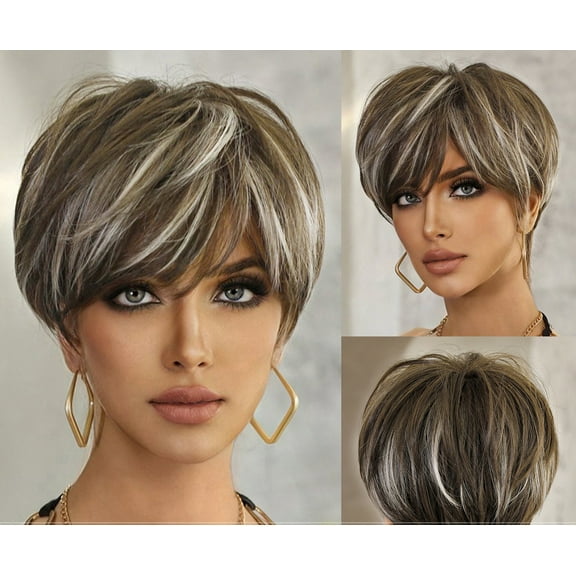 | Various options available| European and American Summer Little Elf Cut Wig for Women, Black Layered Short Synthetic Fiber Wig