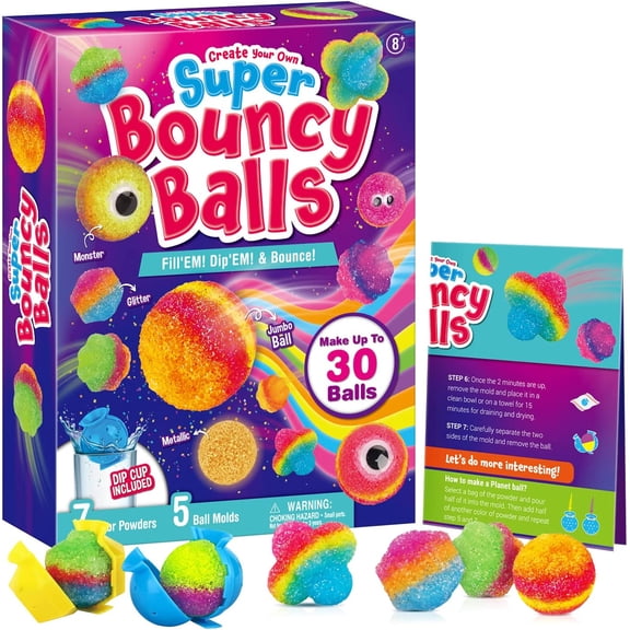 Piano Potato DIY Bouncy Ball Kit for Kids - STEM Science Lab with 5 Unique Molds, 7 Colors & Monster Eyes, Makes 30 Custom Balls - Party Favor Craft Gift for Kids Ages 8-12