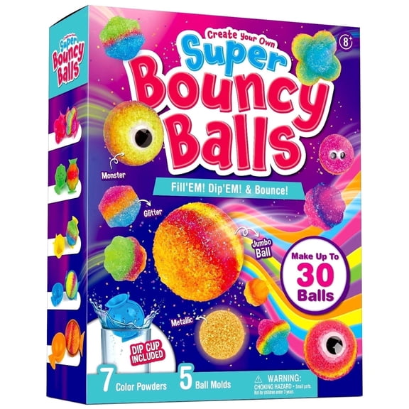 Piano Potato Diy Bouncy Ball Kit, Glow in the Dark Party Favor Set with 7 Colors & 5 Molds for Kids Ages 8-12, Makes 30 Pieces